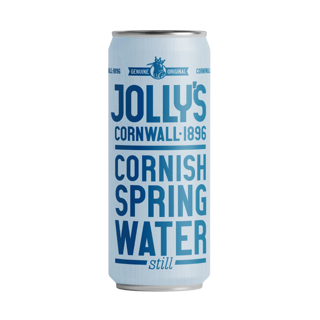 Jolly's Cornish Spring Water can on a white background