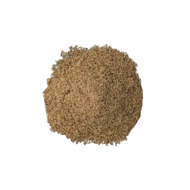 Round sample of brown carpet fiber on a white background