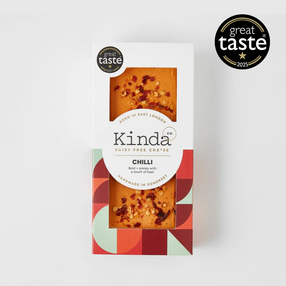 Close up of Kinda Cheese Co Chilli Vegan Cheese 