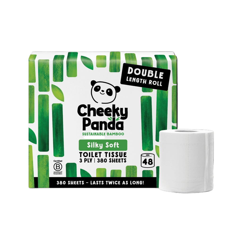 Close-up of Cheeky Panda toilet rool on a white background 