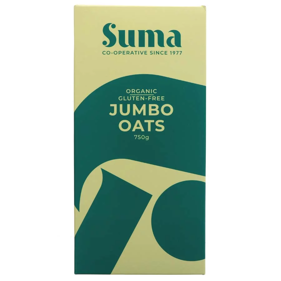 Box of Suma Organic Gluten-Free Jumbo Oats on a white background