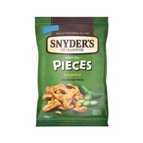 Snyders of Hanover Jalapeno Pretzel Pieces packaging on a white background
