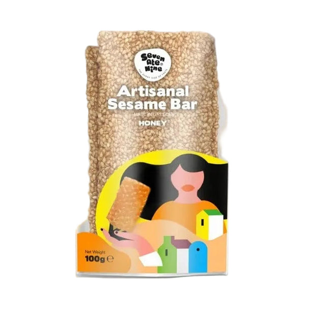 Seven Ate Nine Sesame Bar Honey on a white background 