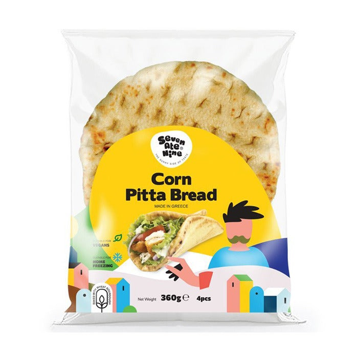 Seven Ate Nine Corn Pitta Bread on a white background 