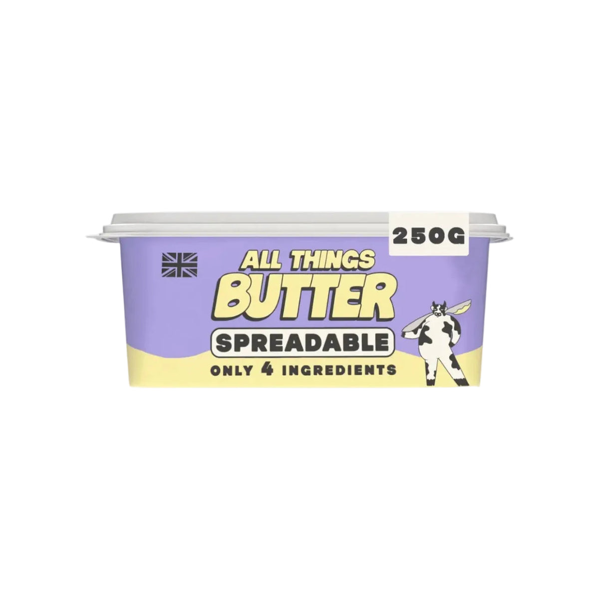 Close-up of All Things Butter Salted Spreadable Butter on a white background 