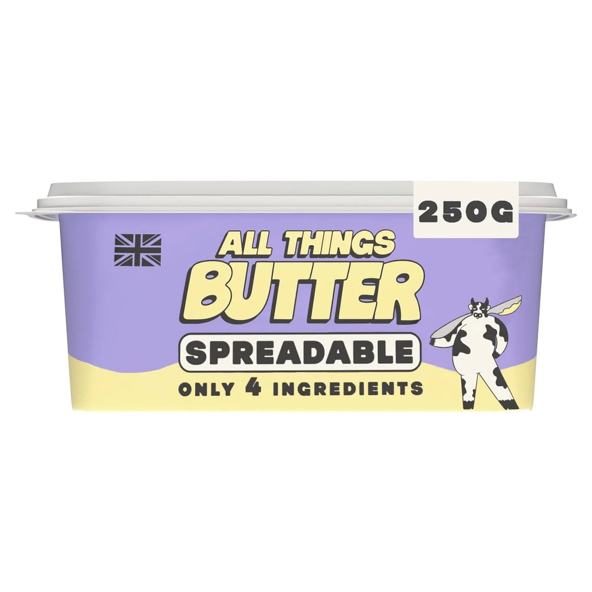 Close-up of All Things Butter Salted Spreadable Butter on a white background 