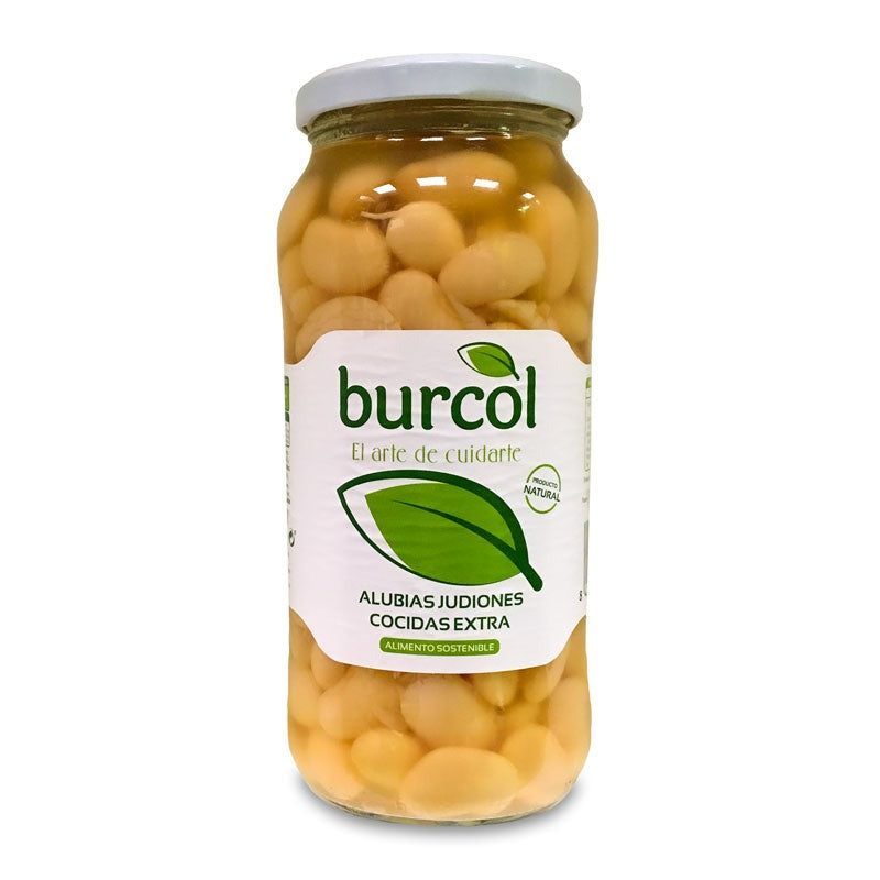 Close-up of Burcol Cooked Butter Beans on a white background 