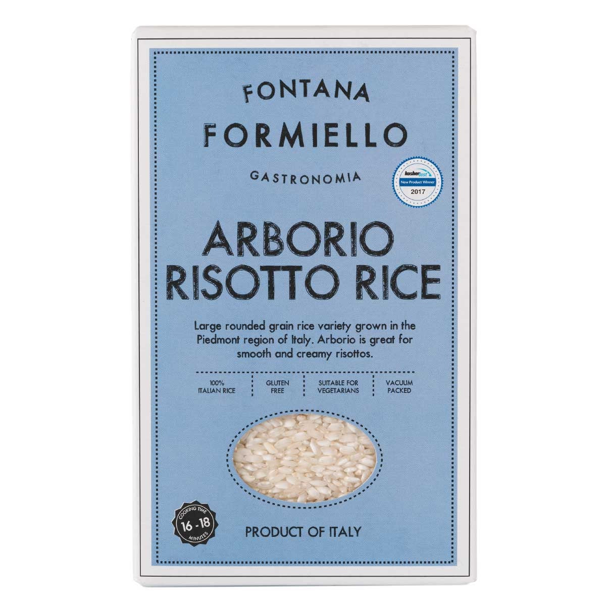 Close-up of Fontana Arborio Risotto Rice on a white background 
