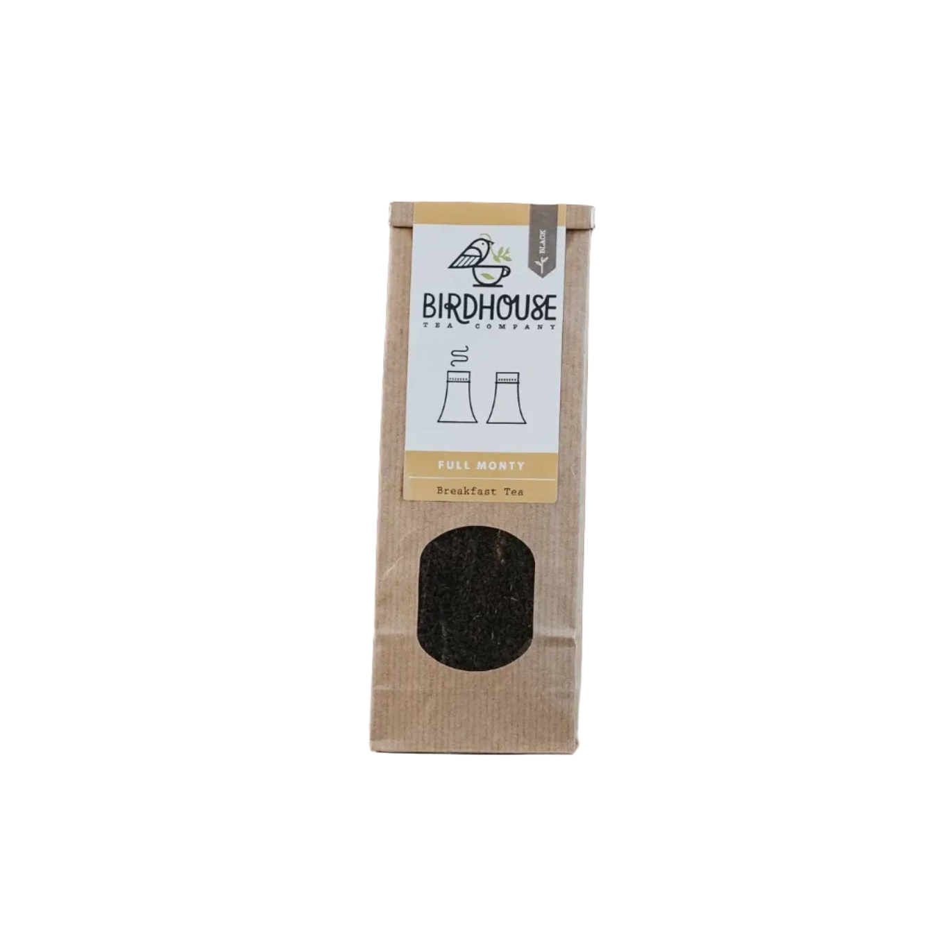 Birdhouse Tea package on a white surface with a brick wall background