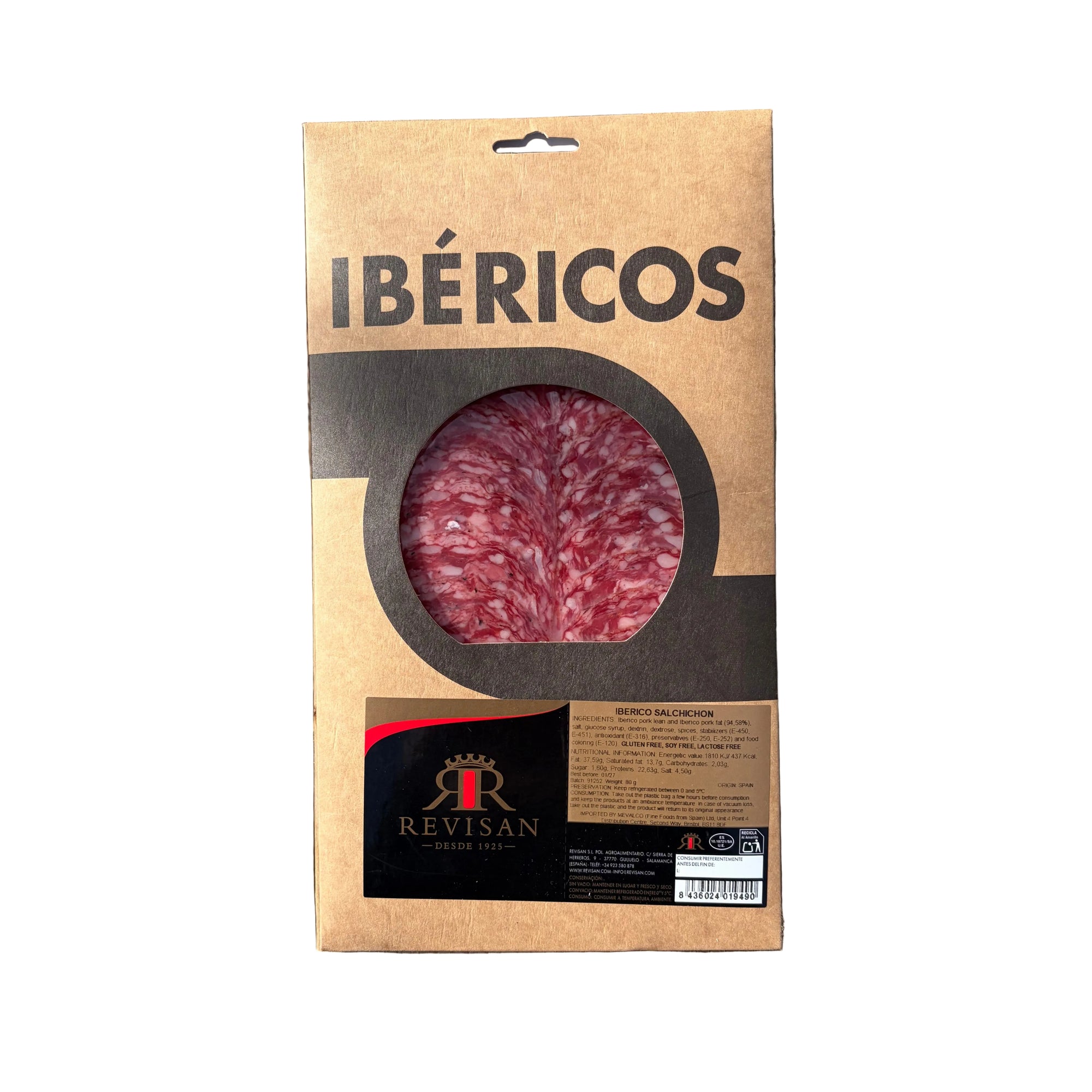 Packaged salami with 'Ibéricos' branding on a white background