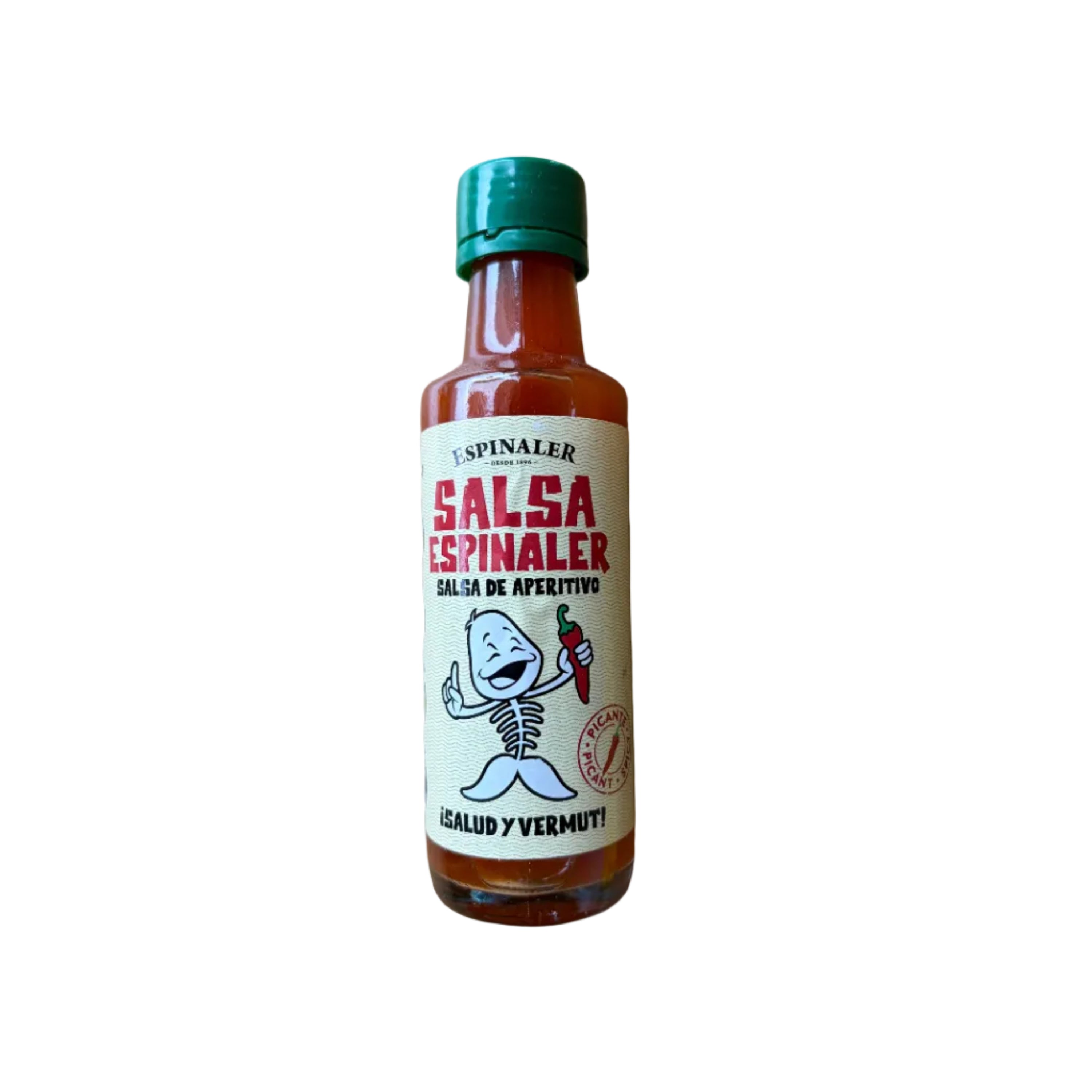 Bottle of La Spinola Salsa Espinadera on a white background 