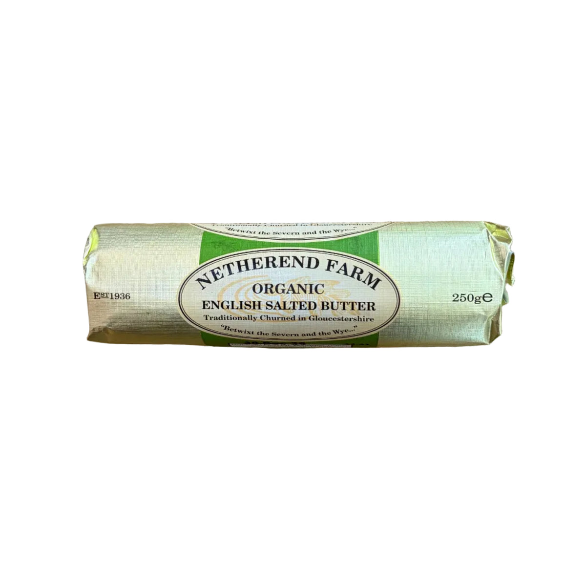 A 200g package of Netherlands Farm Organic Butter resting on a white background 
