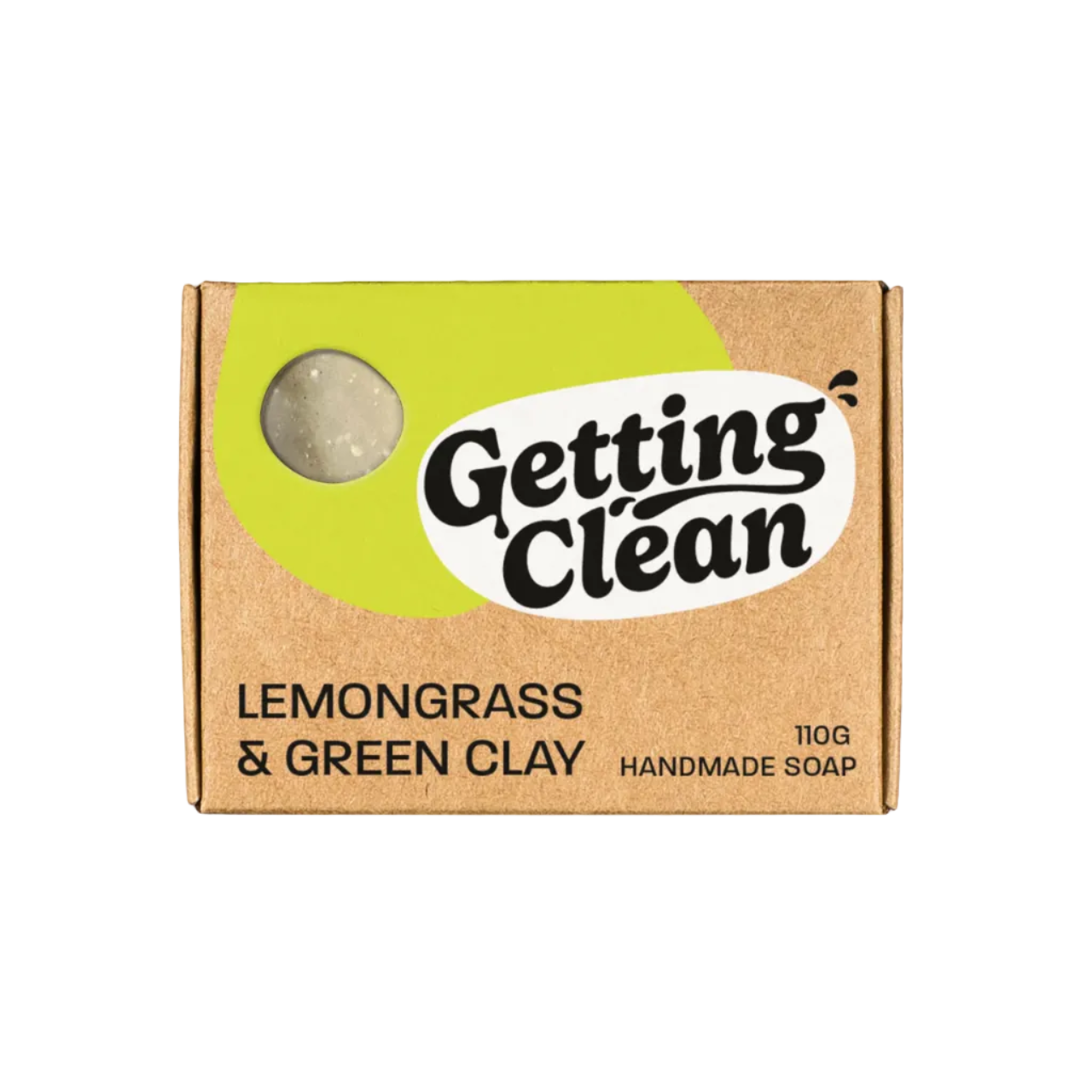 Handmade soap packaging with 'Getting Clean' branding on a white background