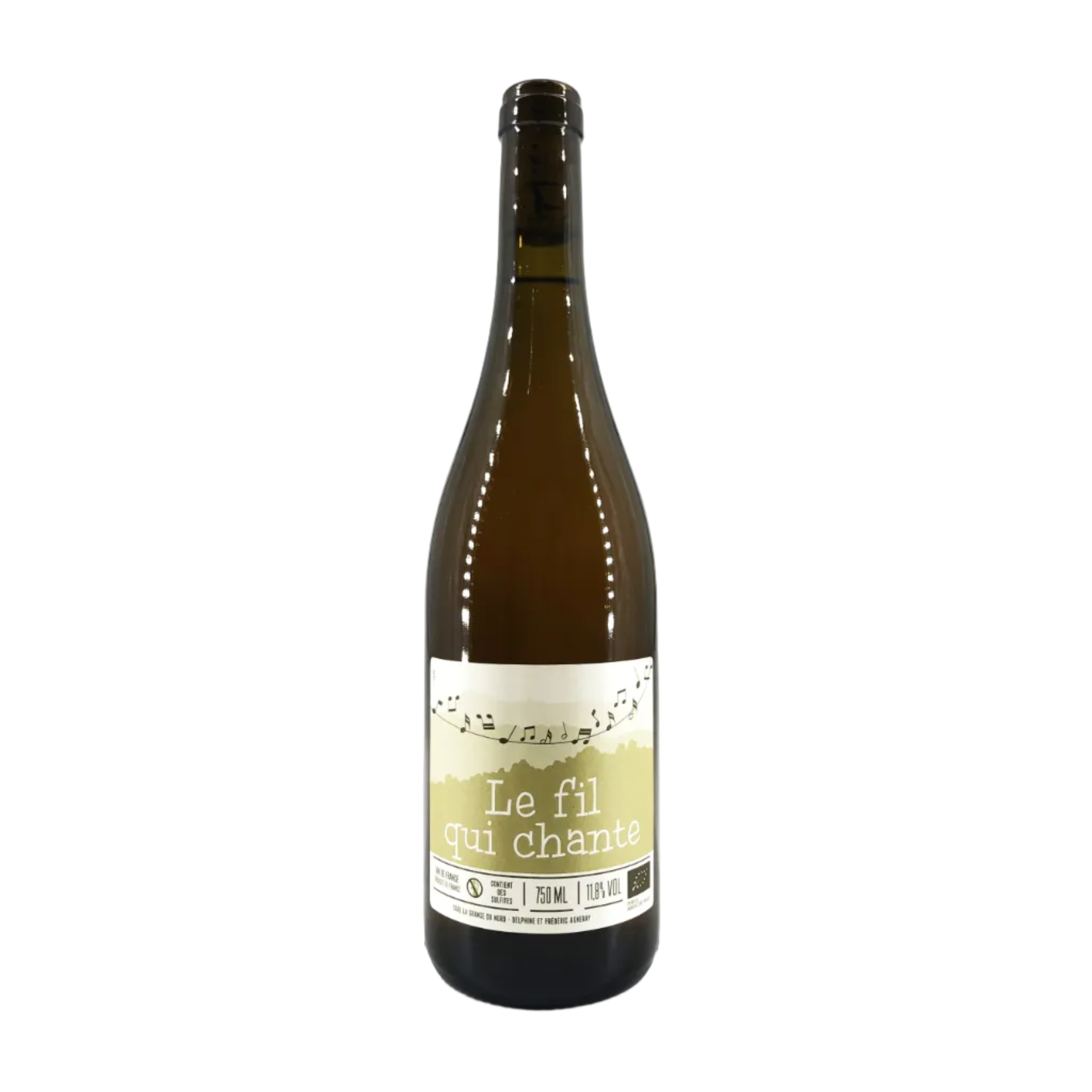 Wine bottle with a label on a white background