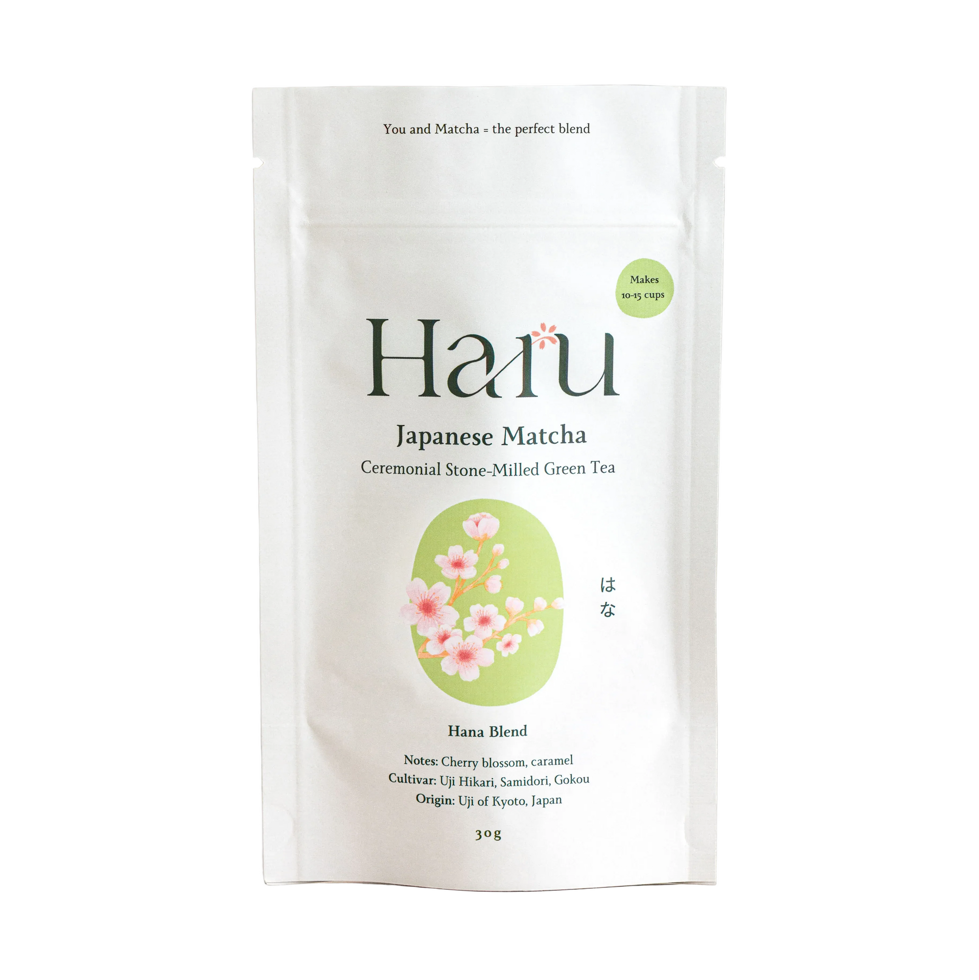 Haru Japanese Matcha packaging on a beige background