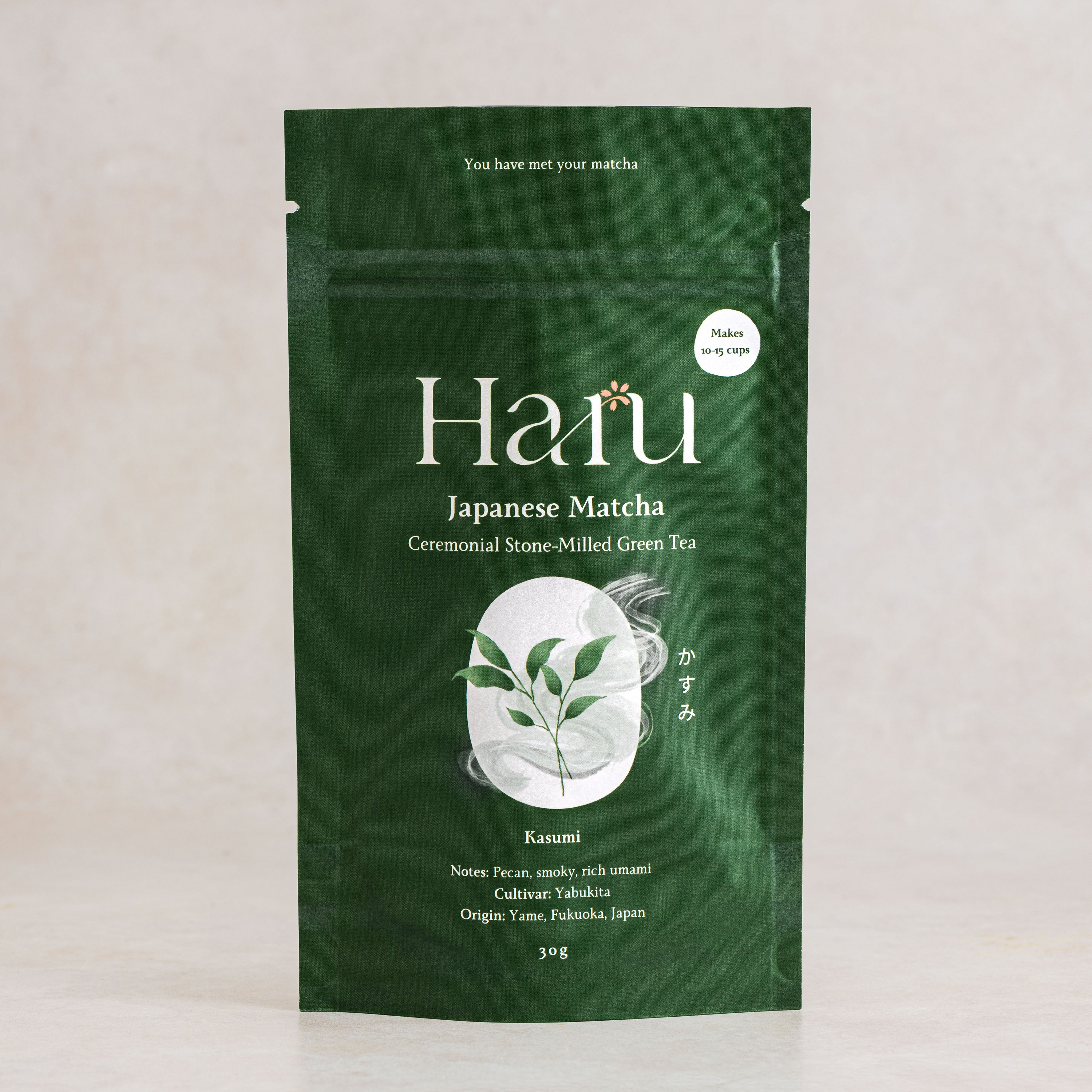 Haru Japanese Matcha packaging on a light beige background