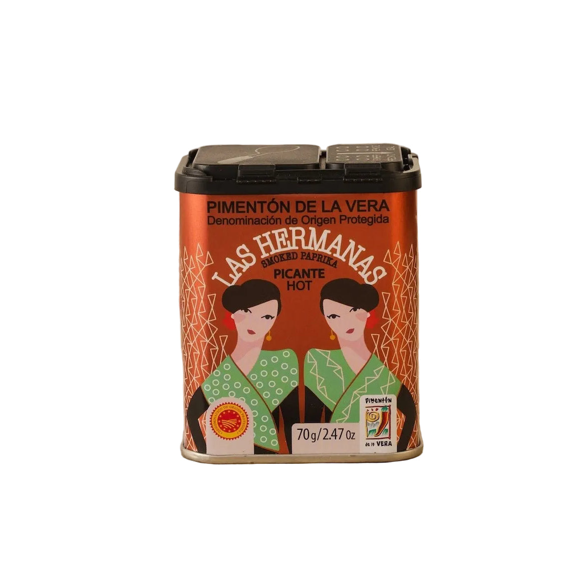 Close-up of Las Hermanas smoked paprika on a white background 