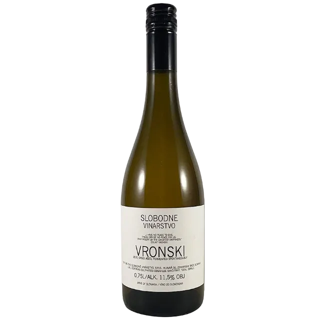 Wine bottle with Vronski label on a white background