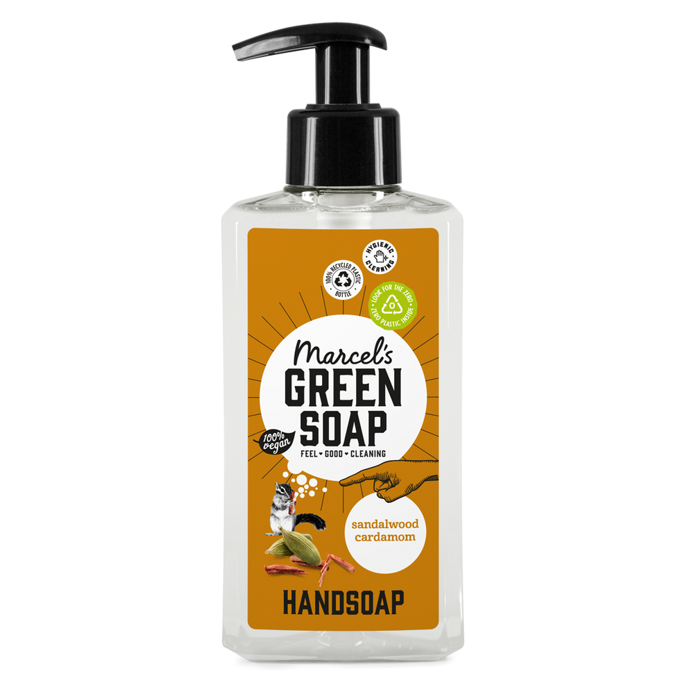 Marcel's Hand soap bottle with a brown label on a white background