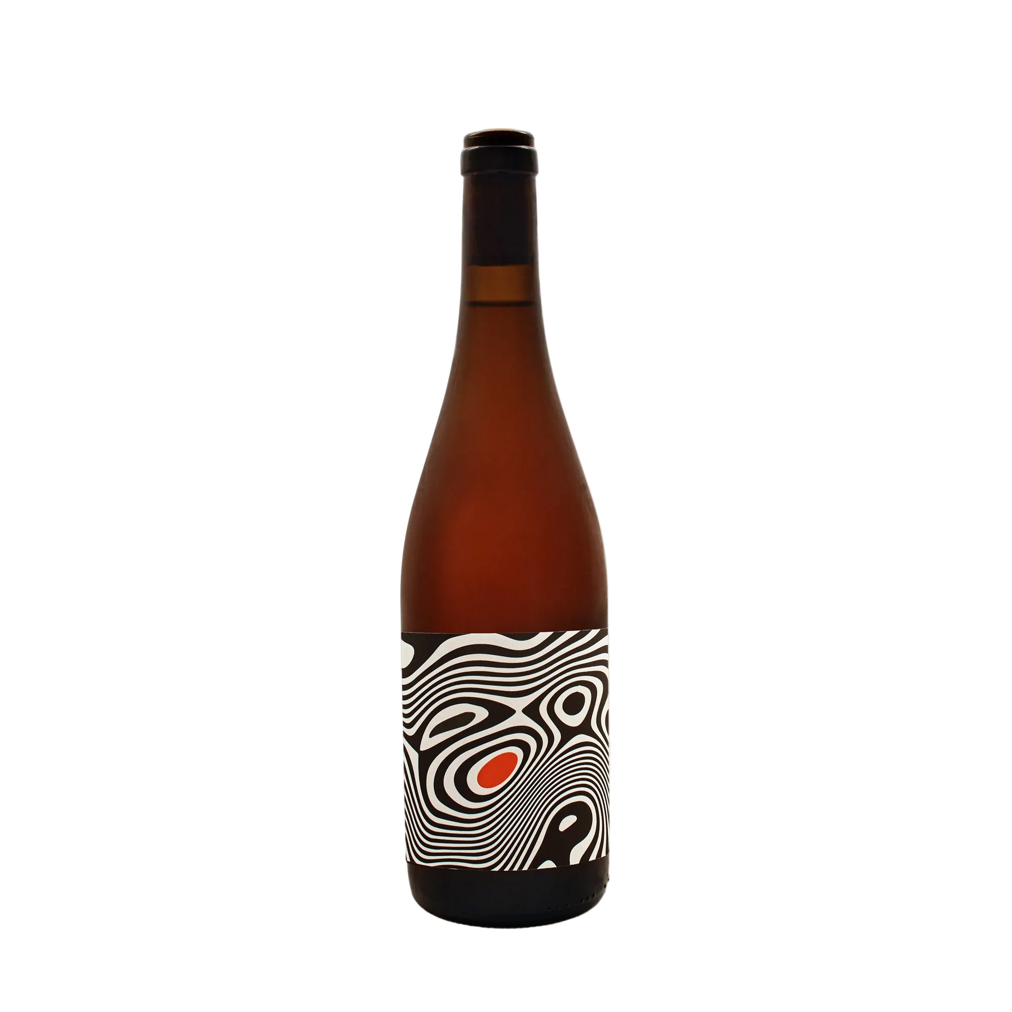 Wine bottle with a unique label on a white background