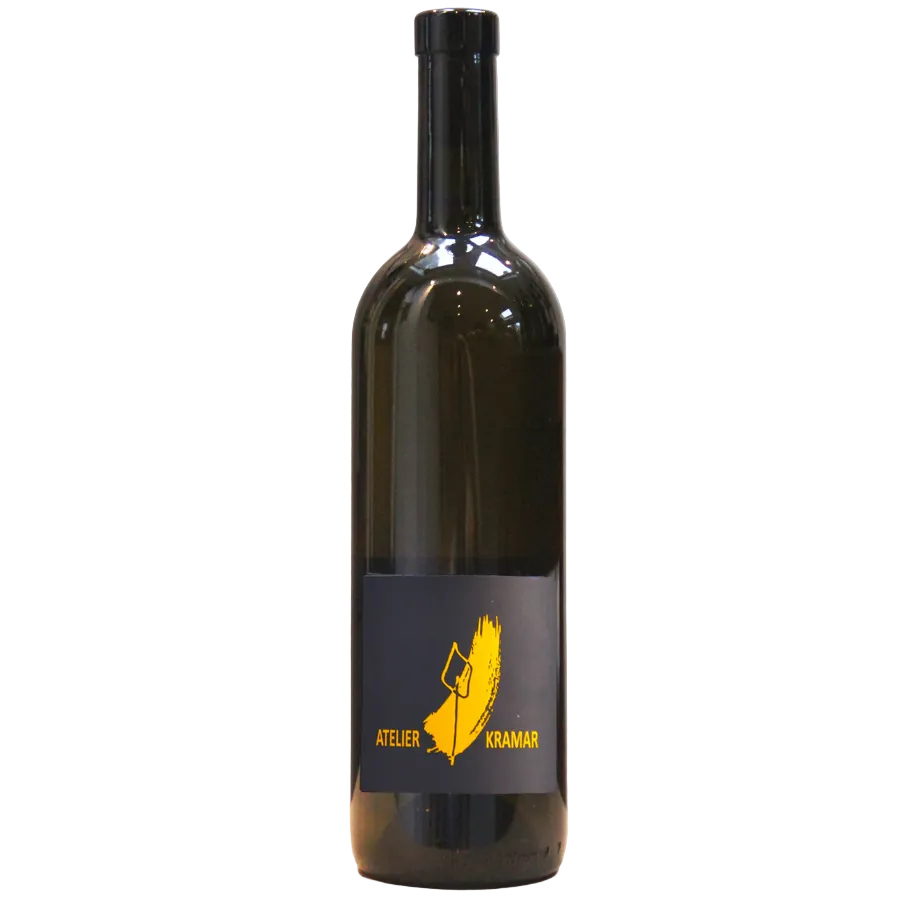 Wine bottle with a label on a light gray background