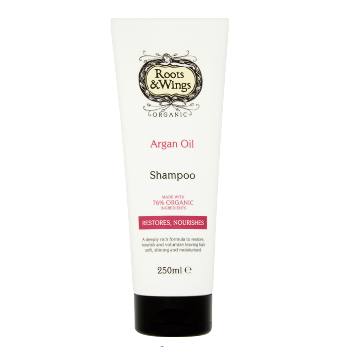 Roots & Wings Argan Oil Shampoo tube on a white background