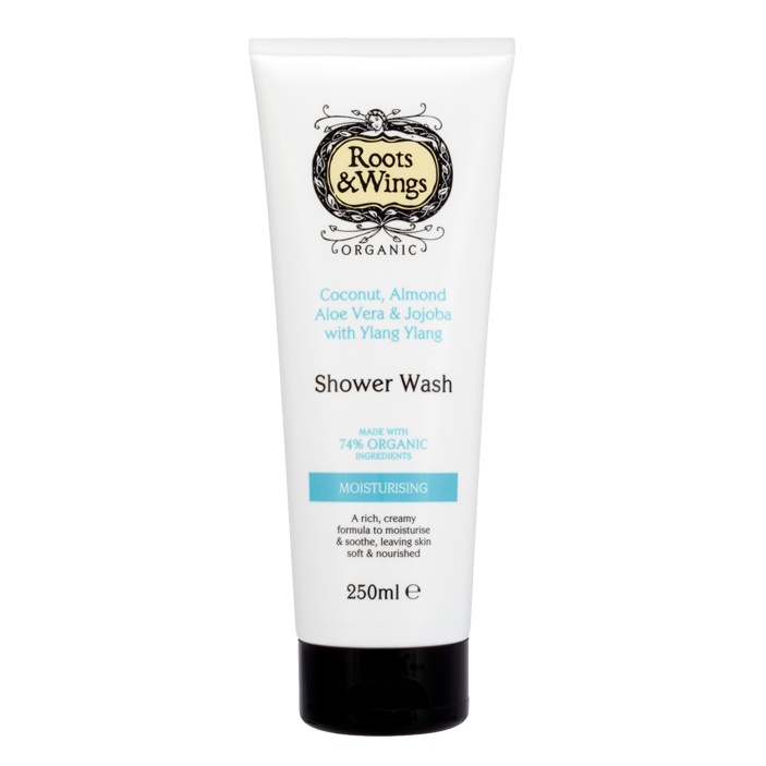 Roots & Wings Organic Shower Wash tube on a white background