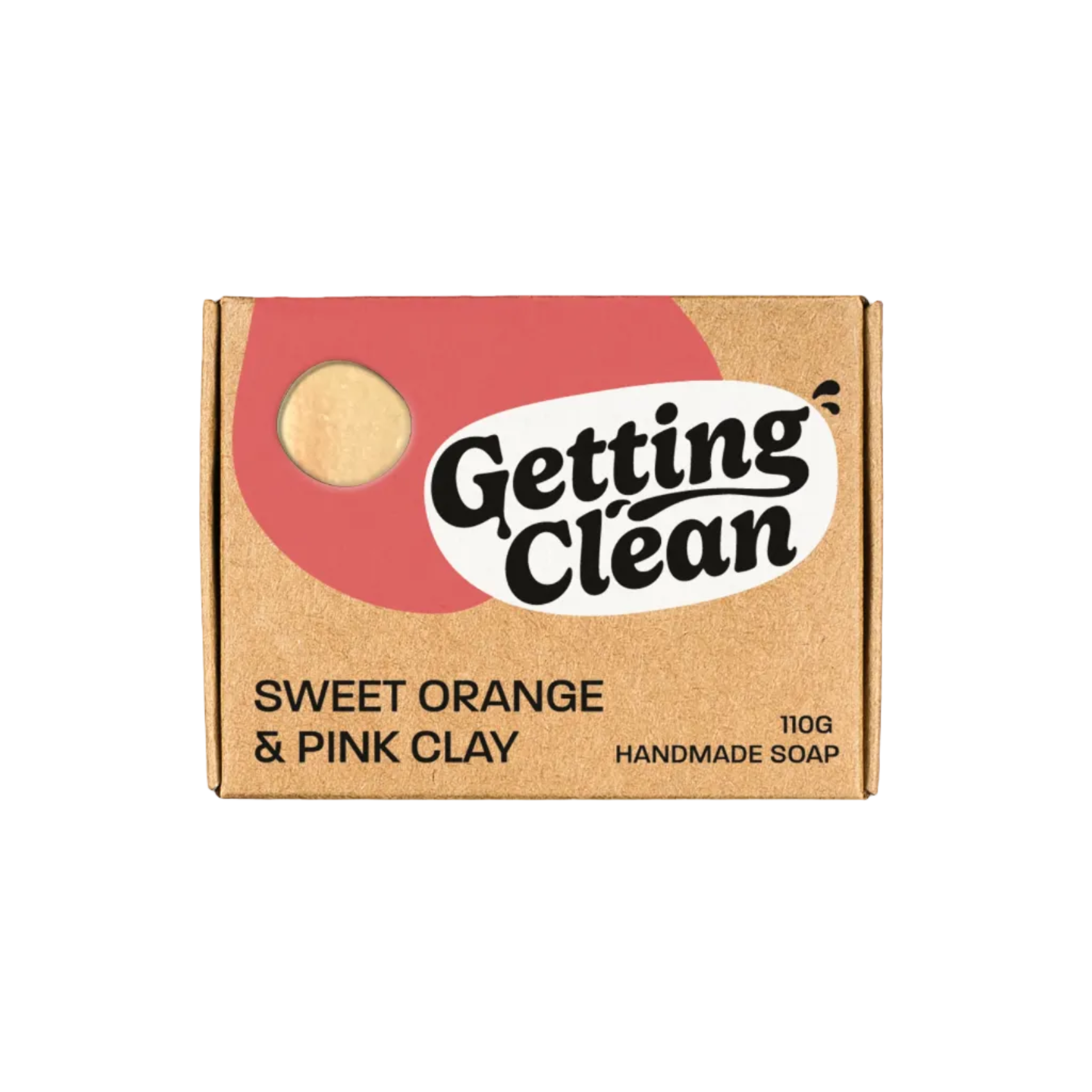Handmade soap packaging with 'Getting Clean' branding on a beige background