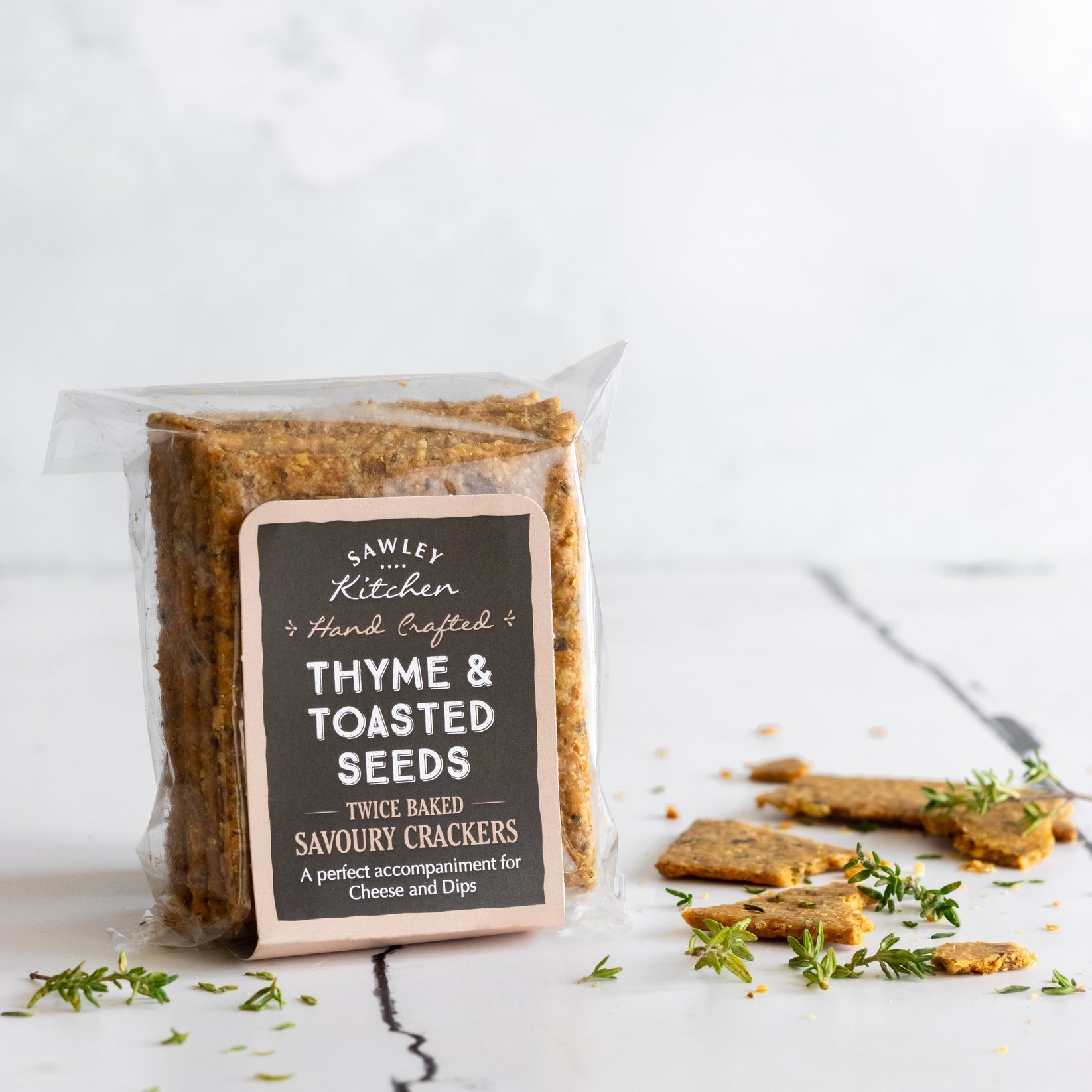 Close-up of Sawley Thyme & Toasted Seeds Crackers