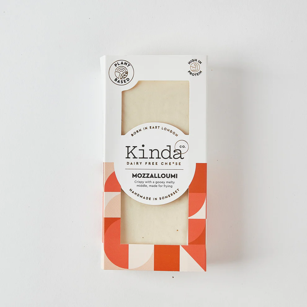Kinda Co. dairy-free cheese package on a white background