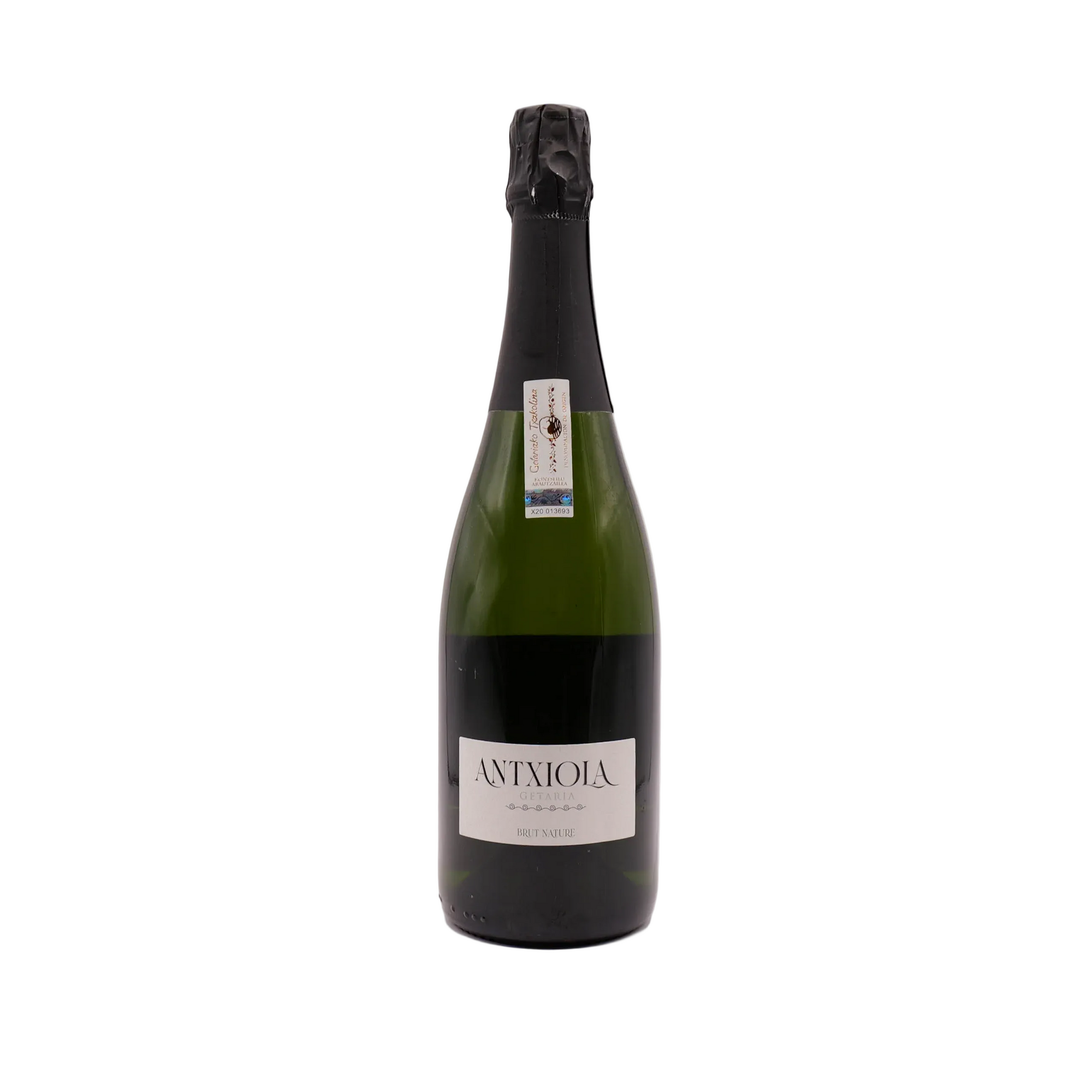 Bottle of Antxiola wine on a white background