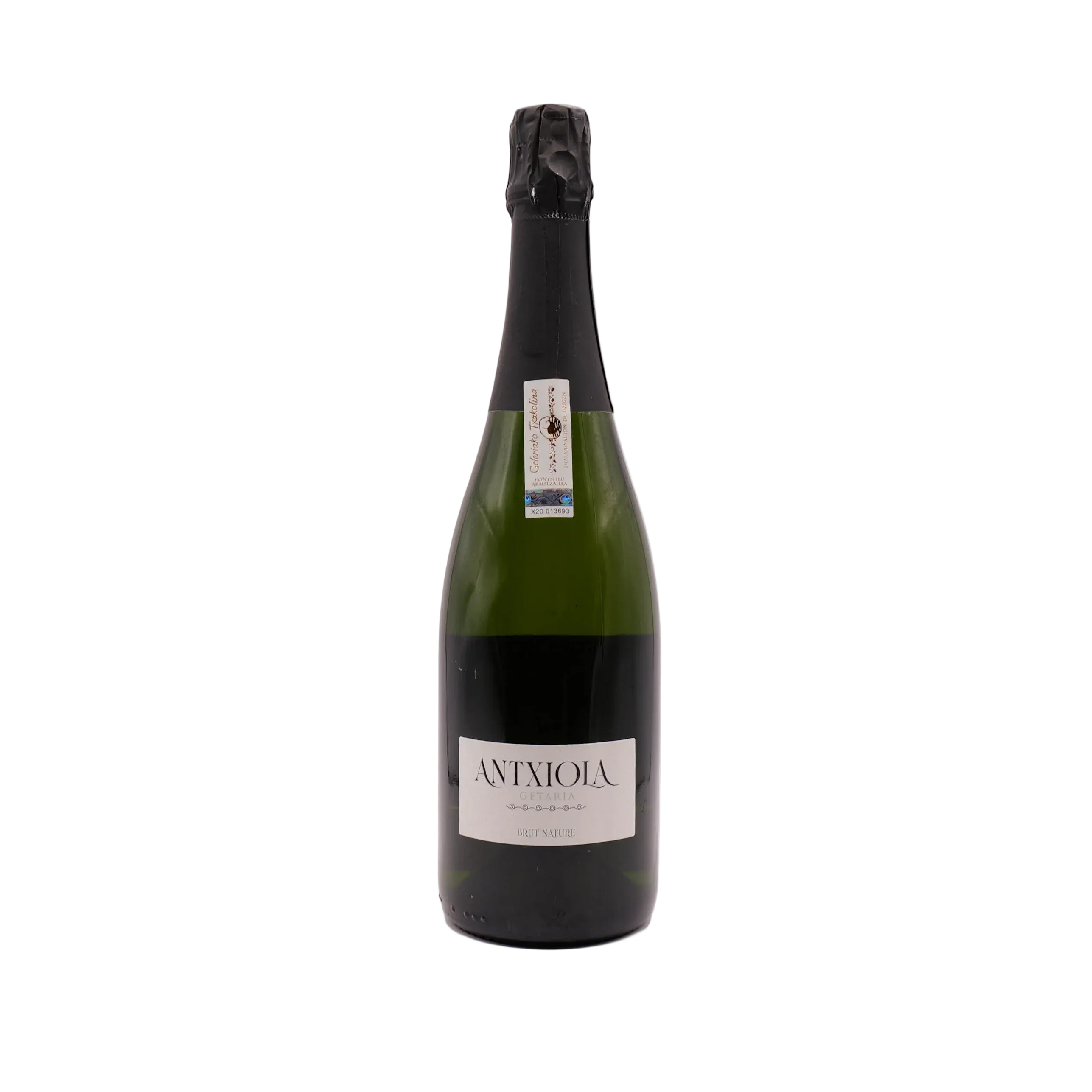 Bottle of Antxiola wine on a white background