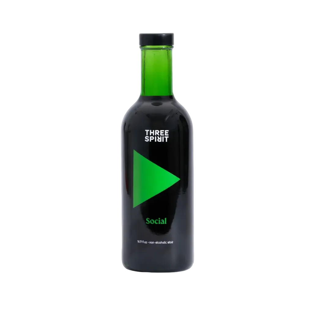 Bottle of Three Spirit Social on a white background