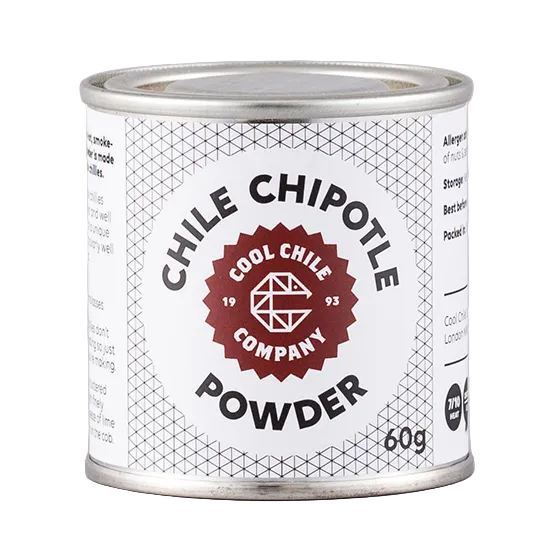 Can of Chile Chipotle powder from Cool Chile Company on a white background