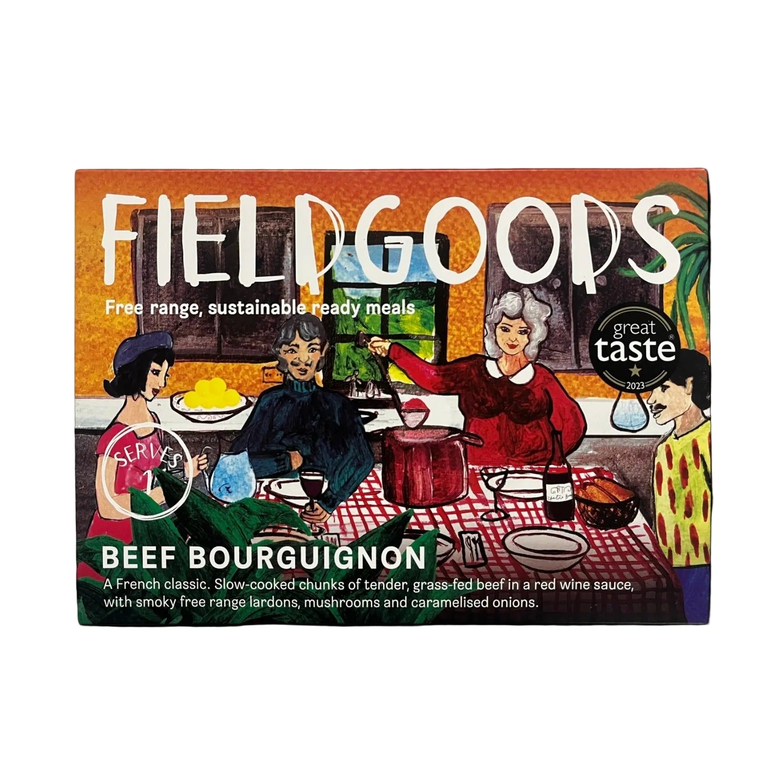 Fieldgoods Beef Bourguignon Ready meal on a white background 