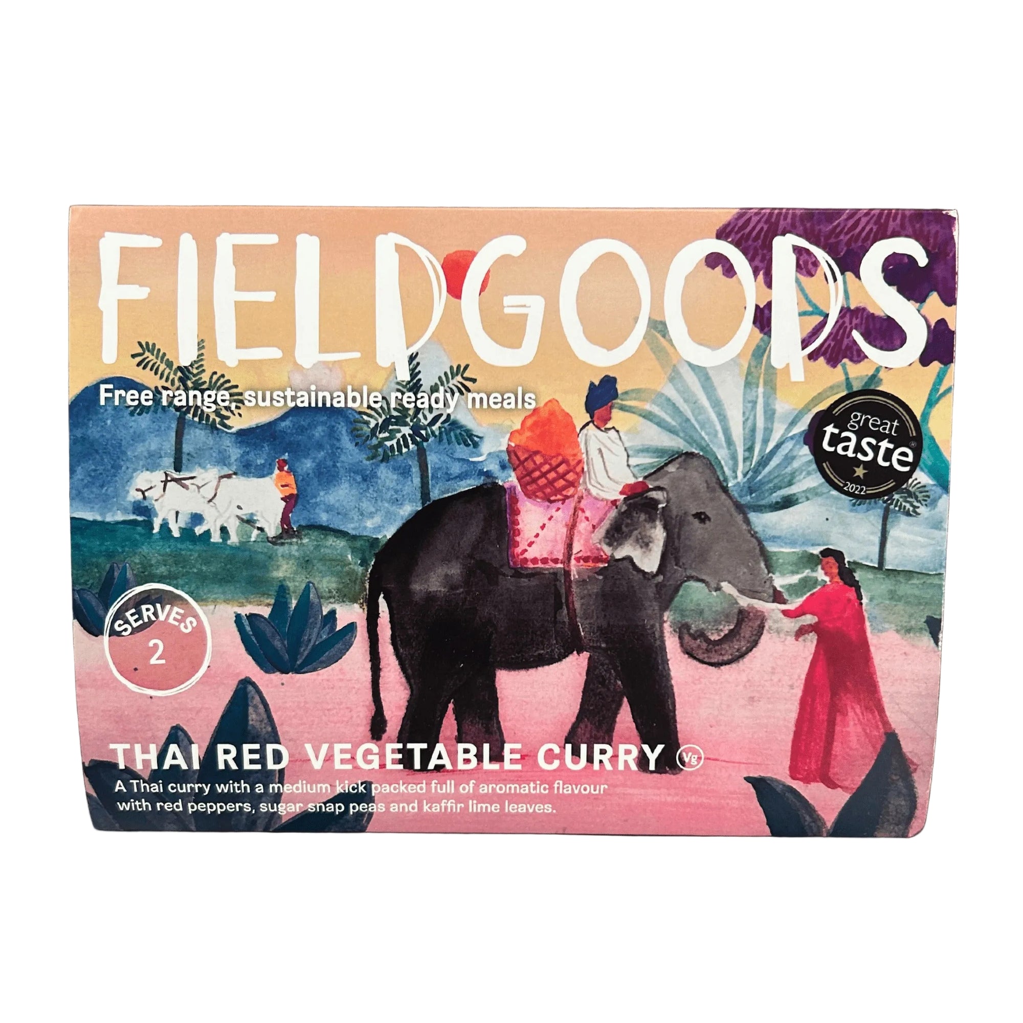 Fieldgoods Thai Red Vegetable Curry Ready meal on a white background 
