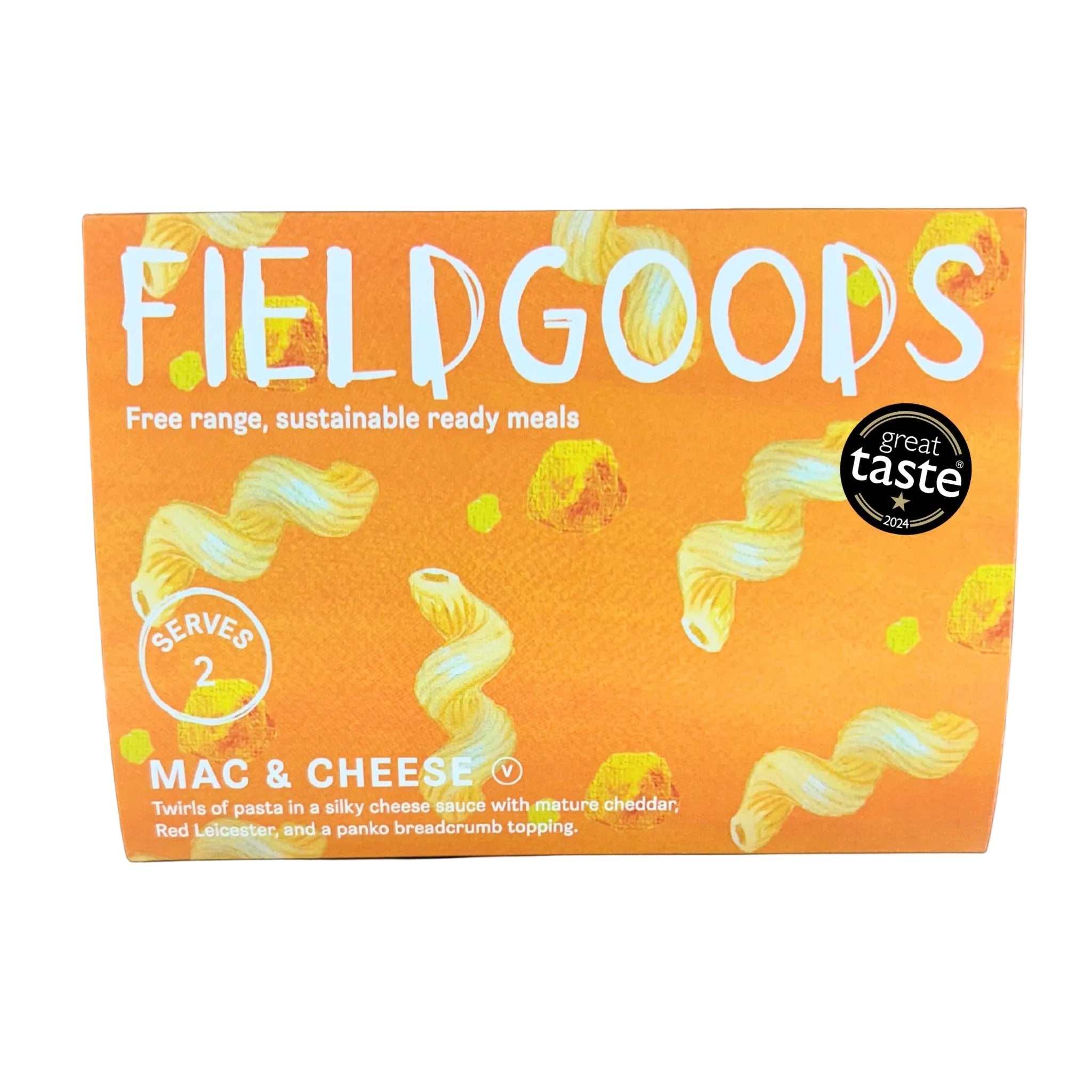 Fieldgoods mac and cheese ready meal on a white background 