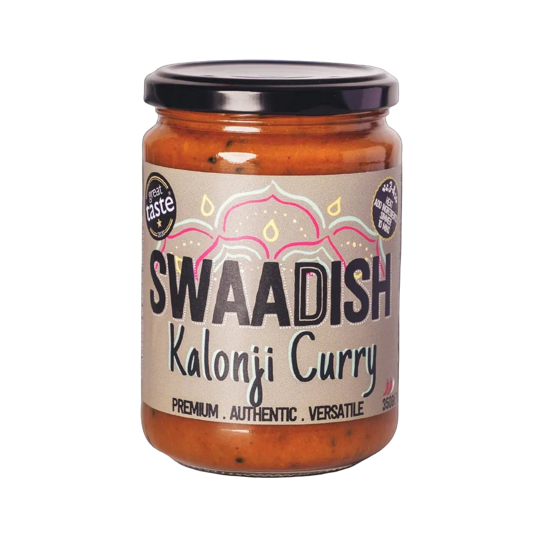 Close-up of Swaadish Kalonji Curry on a white background 